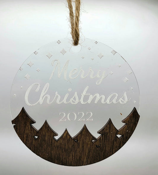 Personalized Christmas 2023 Mountain Ornament | 2 Layers made from wood and acrylic | Family Gift | Woodland Christmas Ornament, Yearly - EverLee Creations