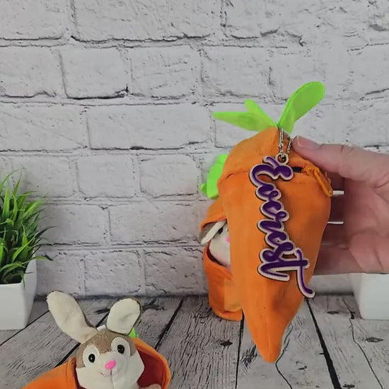 Personalized Bunny Rabbit: Plush Reversible Carrot Keychain, Custom Stuffed Animal Keychain, Easter Gifts Easter Tag