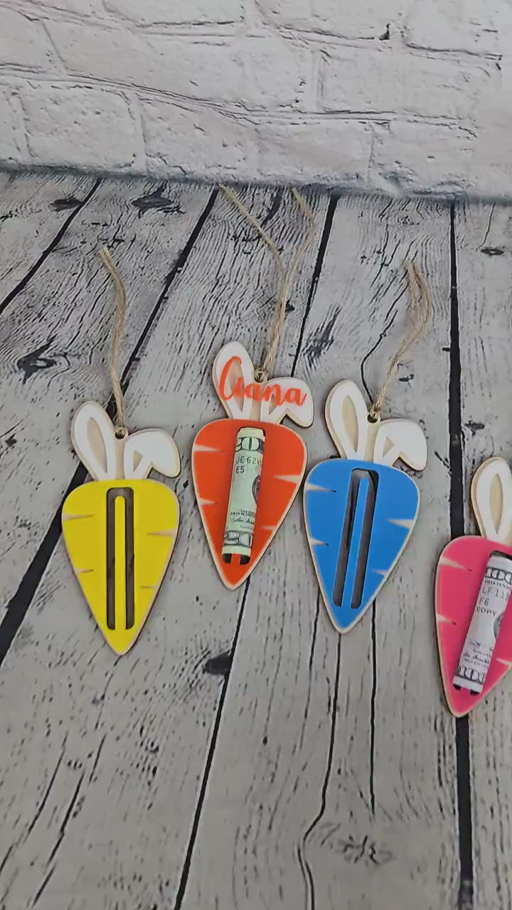 Personalized Easter Tag, Carrot Money Holder, Easter Carrot Tag, Easter Money Holder, Easter Cash Gift, Bunny Ear Tag, Kid Easter Gift