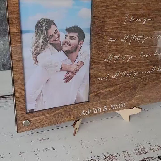 Custom Frame, Personalized Picture Frame, Wood Photo Frame with Custom Engraved Text, Personalized Wedding Gift