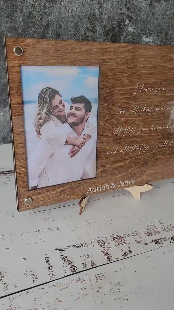 Custom Frame, Personalized Picture Frame, Wood Photo Frame with Custom Engraved Text, Personalized Wedding Gift