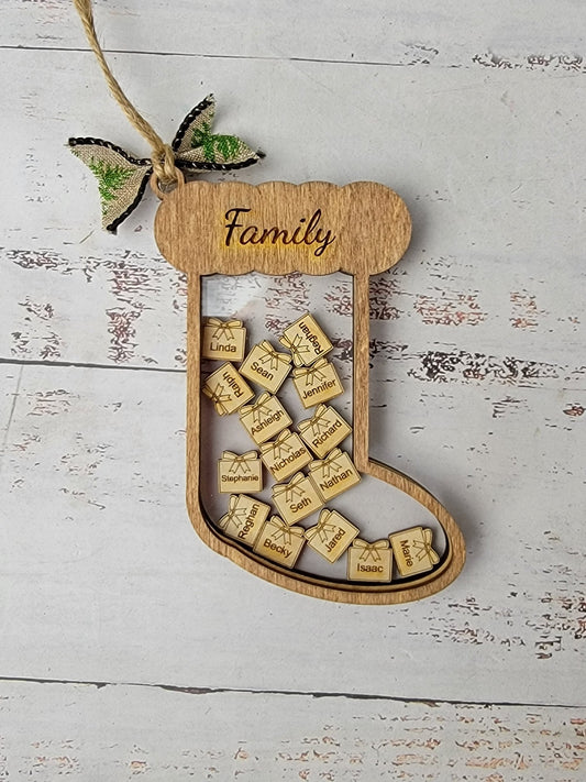 Stocking Christmas Shaker Ornament Personalized With Family Names - EverLee Creations