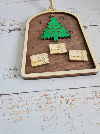 Tree Family Christmas Ornament, Personalized 2023 ornament, wood ornament,christmas tree ornament, secret Santa gift,annual family ornament - EverLee Creations