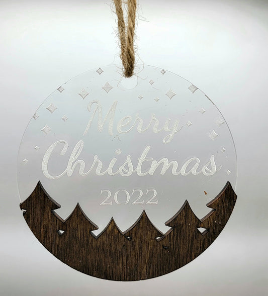 Personalized Christmas 2023 Mountain Ornament | 2 Layers made from wood and acrylic | Family Gift | Woodland Christmas in July