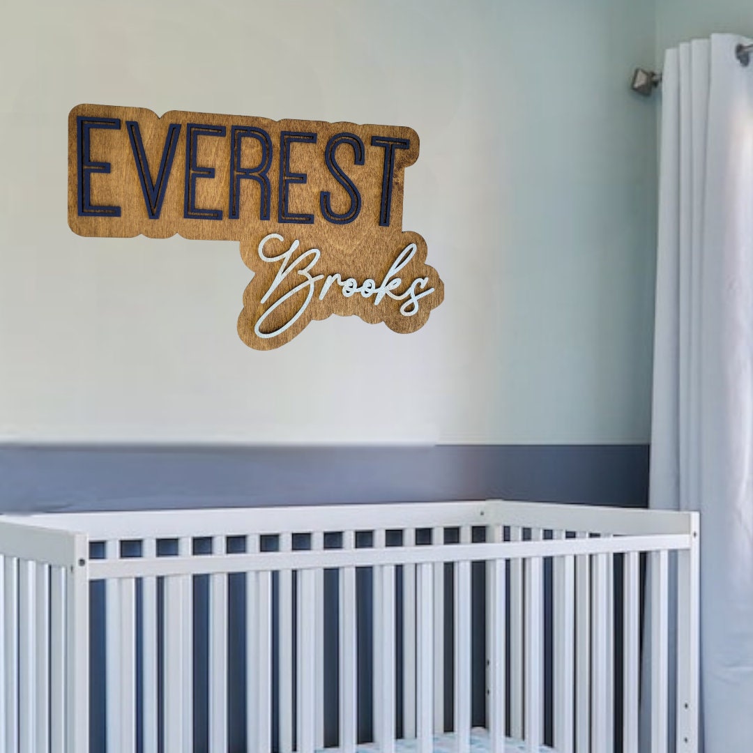 Large wood name sign, nursery name sign, girl name sign, above crib name sign, layered baby name sign, boy name sign, cut out sign