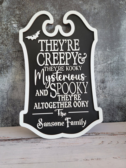 Custom Last Name Halloween Sign, They’re creepy & they’re kooky personalized wall hanging sign decor, Halloween decor