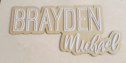 Large wood name sign, nursery name sign, girl name sign, above crib name sign, layered baby name sign, boy name sign, cut out sign