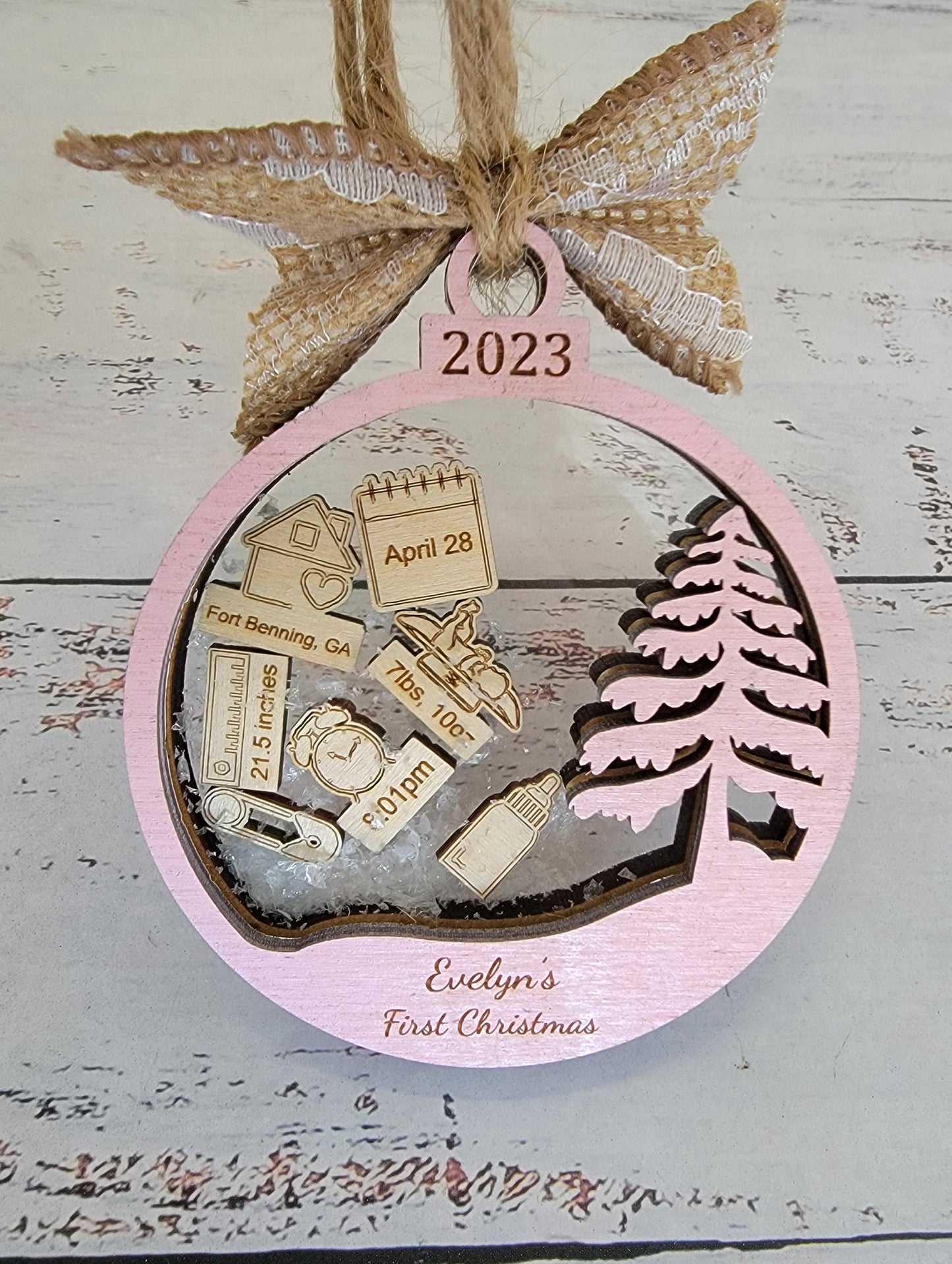 Baby's First Christmas Ornament 2022/2023 Customized Babies 1st Christmas, Personalized Baby Name, Christmas Tree Ornaments, New Baby Gift