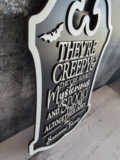 Custom Last Name Halloween Sign, They’re creepy & they’re kooky personalized wall hanging sign decor, Halloween decor